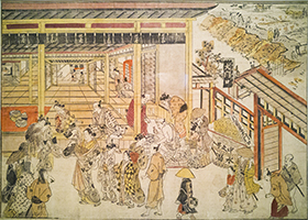 Perspective Picture of the Great Gate and Naka-no-cho in the Shin Yoshiwara, by Masanobu, c.1740s