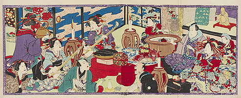 Musical party and banquet in the Yoshiwara, c.1860s