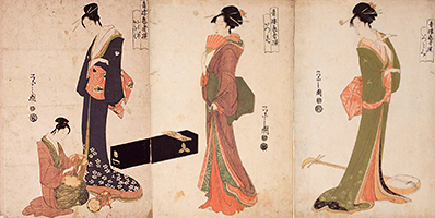 Ohane and Ofuku, Itsuhana, and Itsutomi, from Selected Geisha of the Yoshiwara, by Eishi, c.1794-95