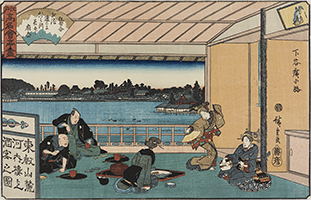 The Kawachiro Restaurant at Shitaya Hirokoi, by Hiroshige, c.1835-42