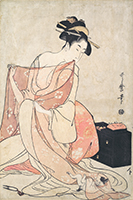 Woman and Cat (with mica ground), by Utamaro (1754-1806), c.1793-94