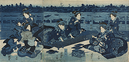 The Grand Courtesans Sugatano and Nanabito with Attendants, by Eisen, c.1830