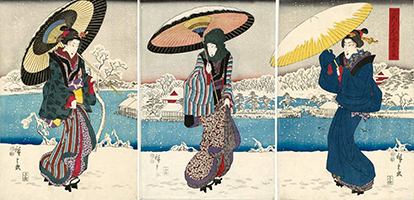Snow Scene at Shinobazu Pond in Ueno, by Hiroshige, 1848-49