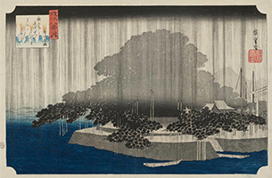 Night Rain at Karasaki from the series Eight Views of Omi (the area around Lake Biwa, near Kyoto)