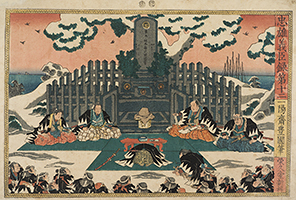 The Ako Ronin place Kira’s head before Asano’s grave at Sengakuji Temple, by Kunisada, c.1847-48