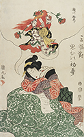 Beauty dreaming of the onnagata Segawa Roko IV, by Kunimaro, 1812